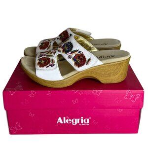 Alegria Women's Clog Linn Embroidered Sandal Adjustable White Leather Euro 39